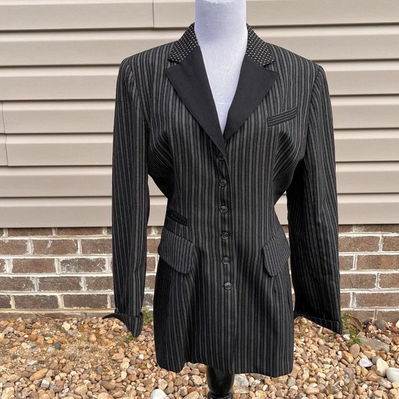 Tina Hagen Jackets & Blazers - Tina Hagen VTG Wool Blazer Medium Artsy 4 Fabric Patterns Black Gray Silver Sz M